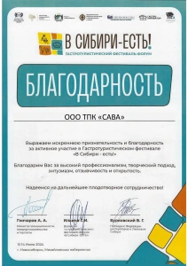 Благодарность за участие в фестивале «В Сибири-Есть»